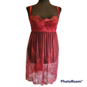 Sexy Curvy Girl Friendly Burgundy Babydoll Peek-A-Boo Negligee